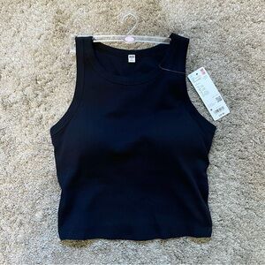 NWT UNIQLO Black Ribbed Cropped Sleeveless Bra Top | Size M